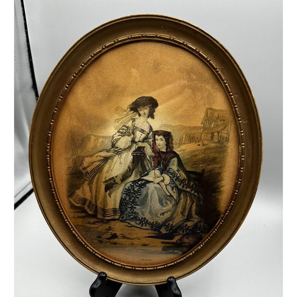 Art Leroy Imp Paris Oval 2 Ladie Reading Looking On Victorian Red Hand Painting
